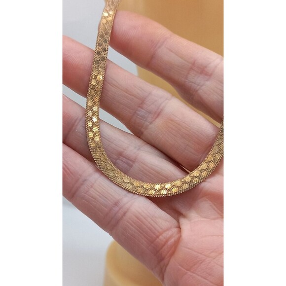 Milor 925 Sterling w/Rose Gold Overlay Etched Design Herringbone Necklace 23.5" - Picture 1 of 11